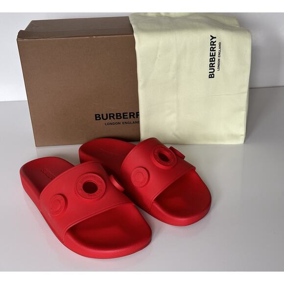NIB $420 Burberry Eyelet Men’s Furley Bright Red Slide Sandals 9 US (42) 8053156 main image 14